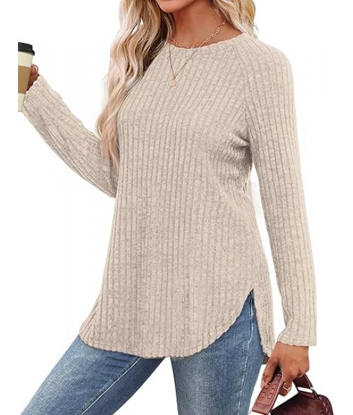 Saloogoe Long Sleeve Shirts for Women Tunic Tops for Women Loose Fit Dressy Crew Neck Pullover Basic Sweaters for Women