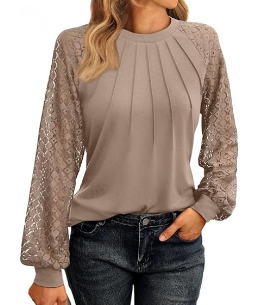 AUTOMET Womens Long Sleeve Shirts Lace Tops Business Casual Fall Fashion Outfits Clothes  Knitted Y2k Blouses