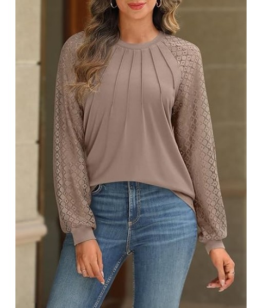 AUTOMET Womens Long Sleeve Shirts Lace Tops Business Casual Fall Fashion Outfits Clothes  Knitted Y2k Blouses