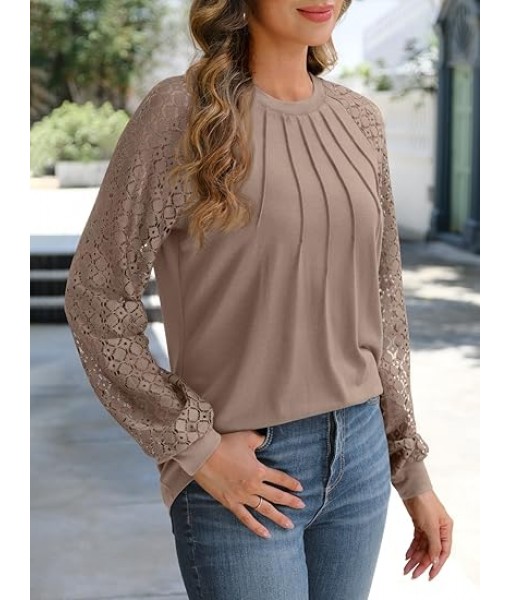 AUTOMET Womens Long Sleeve Shirts Lace Tops Business Casual Fall Fashion Outfits Clothes  Knitted Y2k Blouses