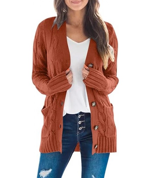 MEROKEETY Women's  Fall Long Sleeve Cable Knit Sweater Open Front Cardigan Button Loose Outerwear