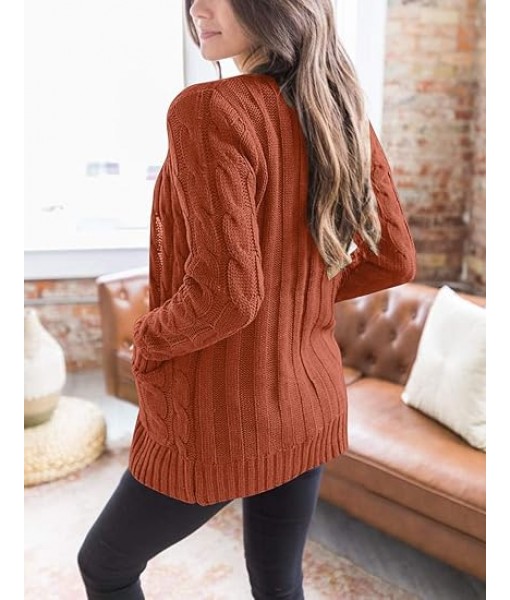 MEROKEETY Women's  Fall Long Sleeve Cable Knit Sweater Open Front Cardigan Button Loose Outerwear