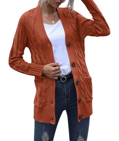 MEROKEETY Women's  Fall Long Sleeve Cable Knit Sweater Open Front Cardigan Button Loose Outerwear