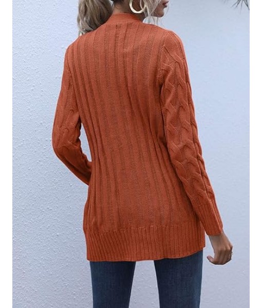 MEROKEETY Women's  Fall Long Sleeve Cable Knit Sweater Open Front Cardigan Button Loose Outerwear