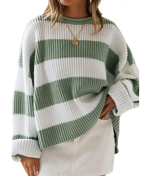 ZESICA Women's Fall Long Sleeve Crew Neck Striped Color Block Comfy Loose Oversized Knitted Pullover Sweater