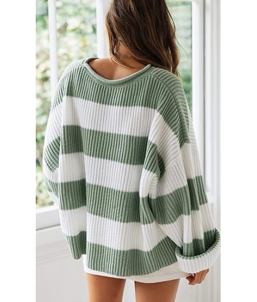 ZESICA Women's Fall Long Sleeve Crew Neck Striped Color Block Comfy Loose Oversized Knitted Pullover Sweater