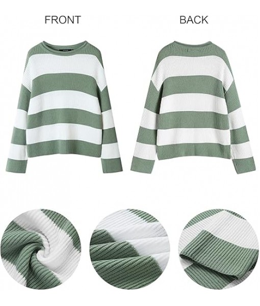 ZESICA Women's Fall Long Sleeve Crew Neck Striped Color Block Comfy Loose Oversized Knitted Pullover Sweater