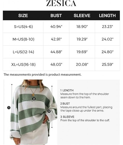 ZESICA Women's Fall Long Sleeve Crew Neck Striped Color Block Comfy Loose Oversized Knitted Pullover Sweater