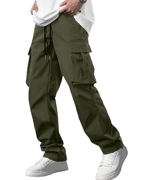 Comdecevis Men's Casual Cargo Pants Workout Joggers Stretch Sweatpants Hiking Drawstring Tactical Pants with Multi Pockets