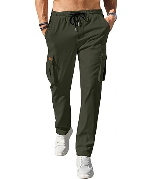 Comdecevis Men's Casual Cargo Pants Workout Joggers Stretch Sweatpants Hiking Drawstring Tactical Pants with Multi Pockets