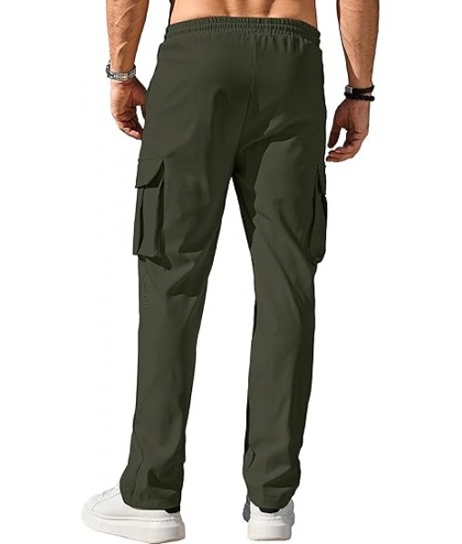 Comdecevis Men's Casual Cargo Pants Workout Joggers Stretch Sweatpants Hiking Drawstring Tactical Pants with Multi Pockets
