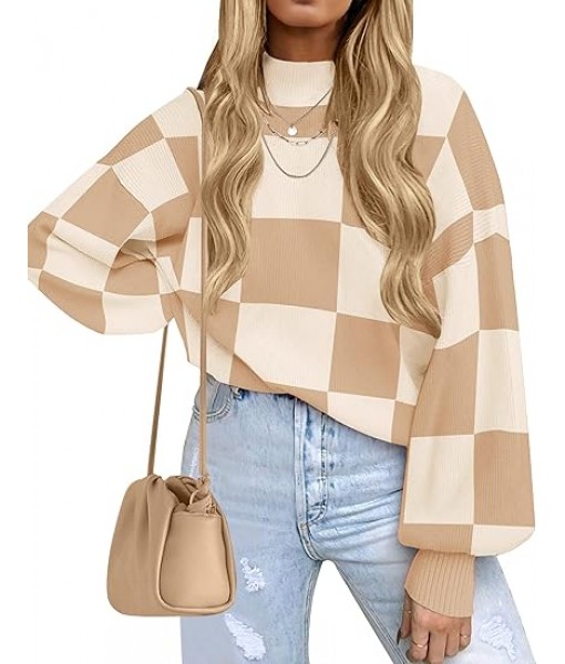 ZESICA Women's Fall Fashion Turtleneck Long Sleeve Striped Ribbed Knit Loose Pullover Sweater Tops