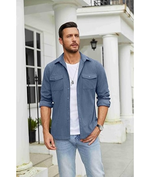 COOFANDY Men's Button Down Waffle Shirt Jacket Casual Long Sleeve Shacket Lightweight Overshirts with Flap Pockets