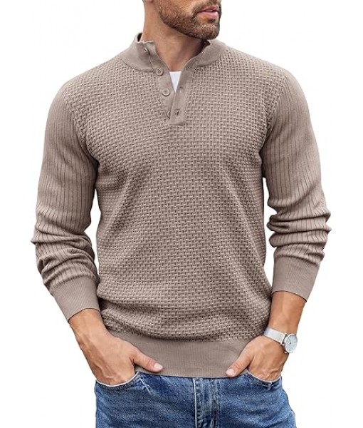 COOFANDY Men's Quarter Button Sweater Lightweight Mock Neck Pullover Sweater Fashion Casual Knitted Henley Sweater