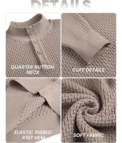 COOFANDY Men's Quarter Button Sweater Lightweight Mock Neck Pullover Sweater Fashion Casual Knitted Henley Sweater