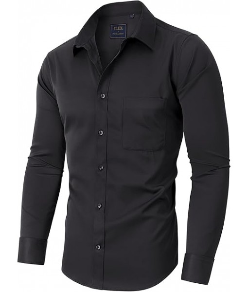 Alimens & Gentle Men's Dress Shirts Long Sleeve Wrinkle-Free Stretch Shirts Solid Formal Button Down Shirt with Pocket