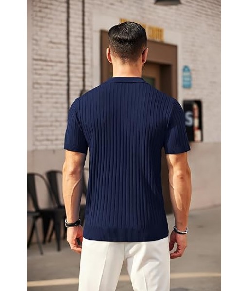 COOFANDY Men's Zipper Polo Shirts Short Sleeve Ribbed Knit Polo T Shirts Fashion Casual Golf Shirts