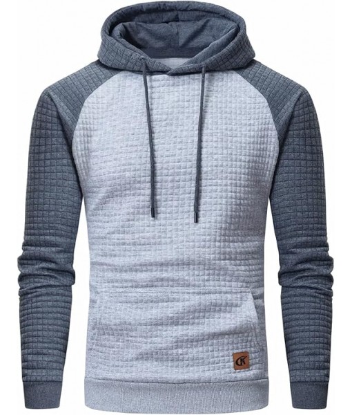 Yundobop Men's Pullover Hoodies Plaid Jacquard Long Sleeve Drawstring Hipster Casual Hooded Sweatshirts with Kanga Pockets