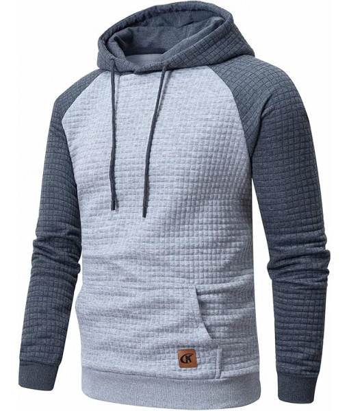 Yundobop Men's Pullover Hoodies Plaid Jacquard Long Sleeve Drawstring Hipster Casual Hooded Sweatshirts with Kanga Pockets