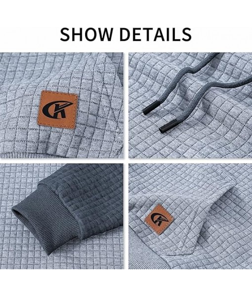 Yundobop Men's Pullover Hoodies Plaid Jacquard Long Sleeve Drawstring Hipster Casual Hooded Sweatshirts with Kanga Pockets